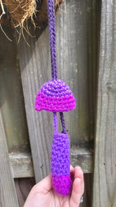 Handmade Crochet Mushroom Necklace stash Pouch