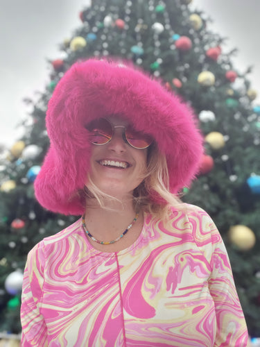 Hot Pink Floppy Faux Fur Bucket Hat