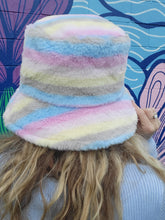 Load image into Gallery viewer, Fuzzy Pastel Rainbow Bucket Hat