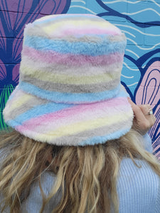 Fuzzy Pastel Rainbow Bucket Hat