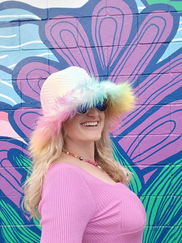Rainbow Fuzzy Brim Bucket Hat