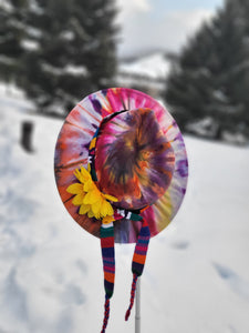 Autumn Sunset Tie Dye Fedora with Sunflower
