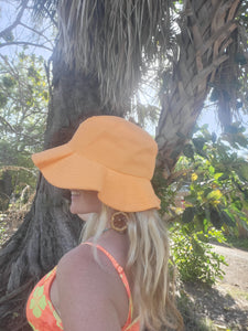 Orange Terry Cloth Pleated Bucket Hat
