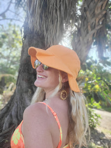 Orange Terry Cloth Pleated Bucket Hat