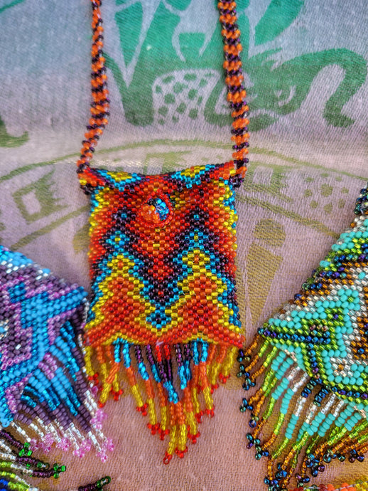 Handbeaded Mayan Medicine Pouch Necklace