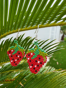 Handbeaded Strawberry Earrings