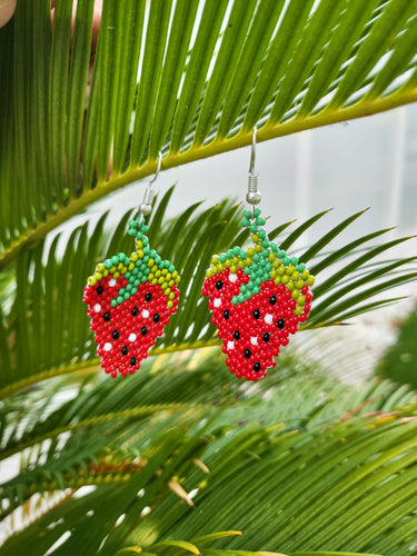 Handbeaded Strawberry Earrings