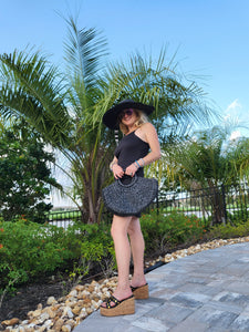 Large Black Straw Tote Bag