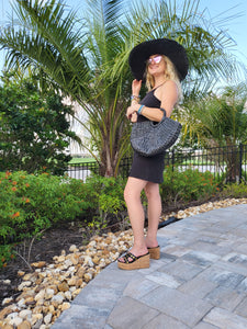 Large Black Straw Tote Bag