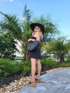 Large Black Straw Tote Bag