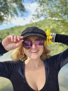 Black Rhinestone Newsboy Cap