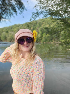 Pink Rhinestone Newsboy Cap