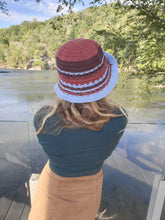 Load image into Gallery viewer, Crochet floppy burgundy and Blue Bucket Hat