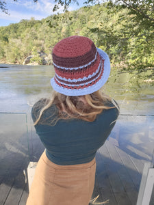 Crochet floppy burgundy and Blue Bucket Hat