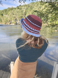 Crochet floppy burgundy and Blue Bucket Hat