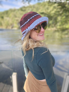 Crochet floppy burgundy and Blue Bucket Hat