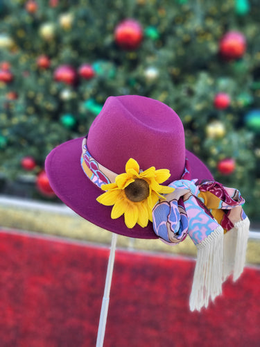 Vintage Cranberry Floral Fringe Fedora