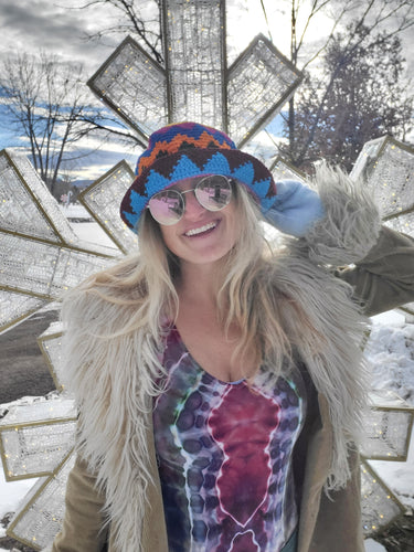 Rainbow Zig Zag Star Crochet Bucket Hat