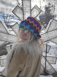 Rainbow Zig Zag Star Crochet Bucket Hat