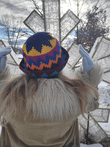 Rainbow Zig Zag Star Crochet Bucket Hat