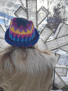 Rainbow Diamond Jester Crochet Bucket Hat