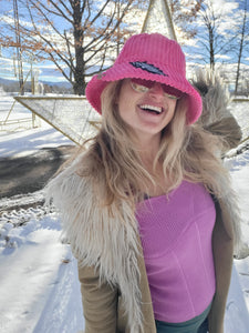 Pink Courdoroy bucket hat with Zebra Dead Bolt