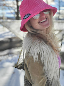 Pink Courdoroy bucket hat with Zebra Dead Bolt