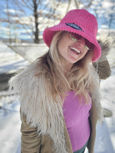 Pink Courdoroy bucket hat with Zebra Dead Bolt