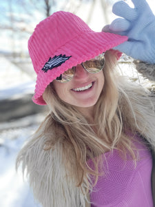 Pink Courdoroy bucket hat with Zebra Dead Bolt