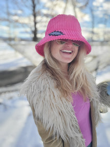 Pink Courdoroy bucket hat with Zebra Dead Bolt