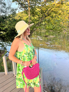 Small Straw Pink Handbag