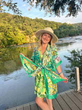 Load image into Gallery viewer, Tropical Green Silky Kimono