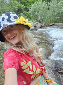 Black and White Flower Power Bucket hat