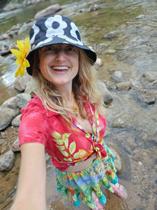 Black and White Flower Power Bucket hat