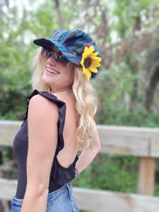 Black Blue Turquoise N Red Rasta Newsboy Hat