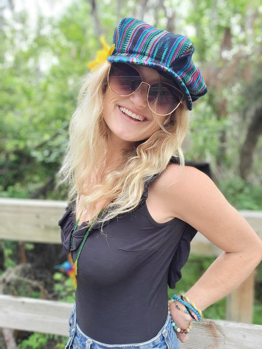 Black Blue Turquoise N Red Rasta Newsboy Hat