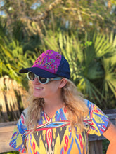 Load image into Gallery viewer, Guatemalan Purple Geometric Embroidered Geometric Trucker Hat