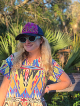 Load image into Gallery viewer, Guatemalan Purple Geometric Embroidered Geometric Trucker Hat