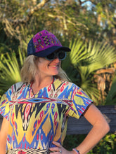 Load image into Gallery viewer, Guatemalan Purple Geometric Embroidered Geometric Trucker Hat