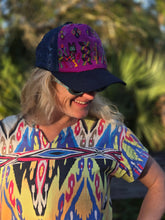 Load image into Gallery viewer, Guatemalan Purple Geometric Embroidered Geometric Trucker Hat