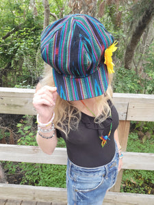 Black Blue Turquoise N Red Rasta Newsboy Hat