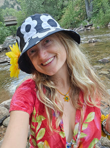 Black and White Flower Power Bucket hat