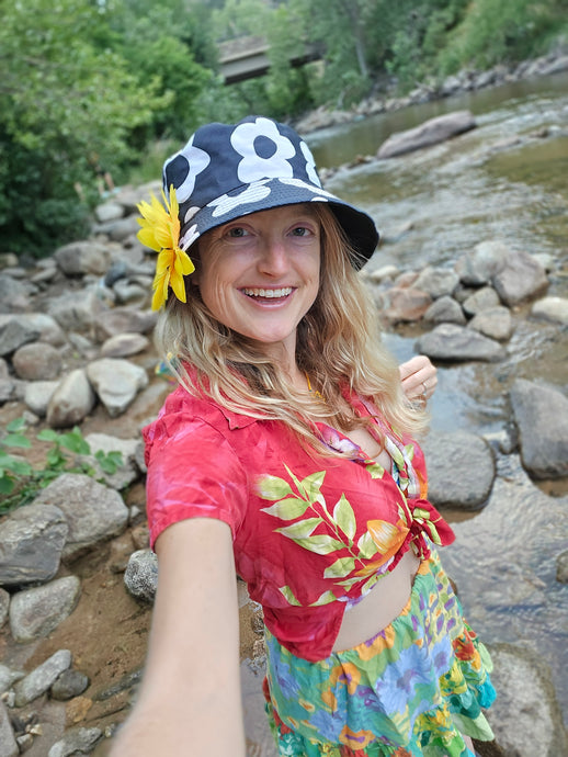 Black and White Flower Power Bucket hat