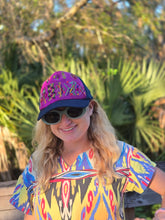 Load image into Gallery viewer, Guatemalan Purple Geometric Embroidered Geometric Trucker Hat