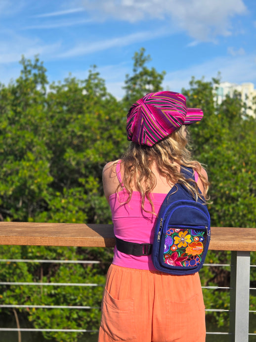 Navy Embroidered Guatemalan Shoulder Bag