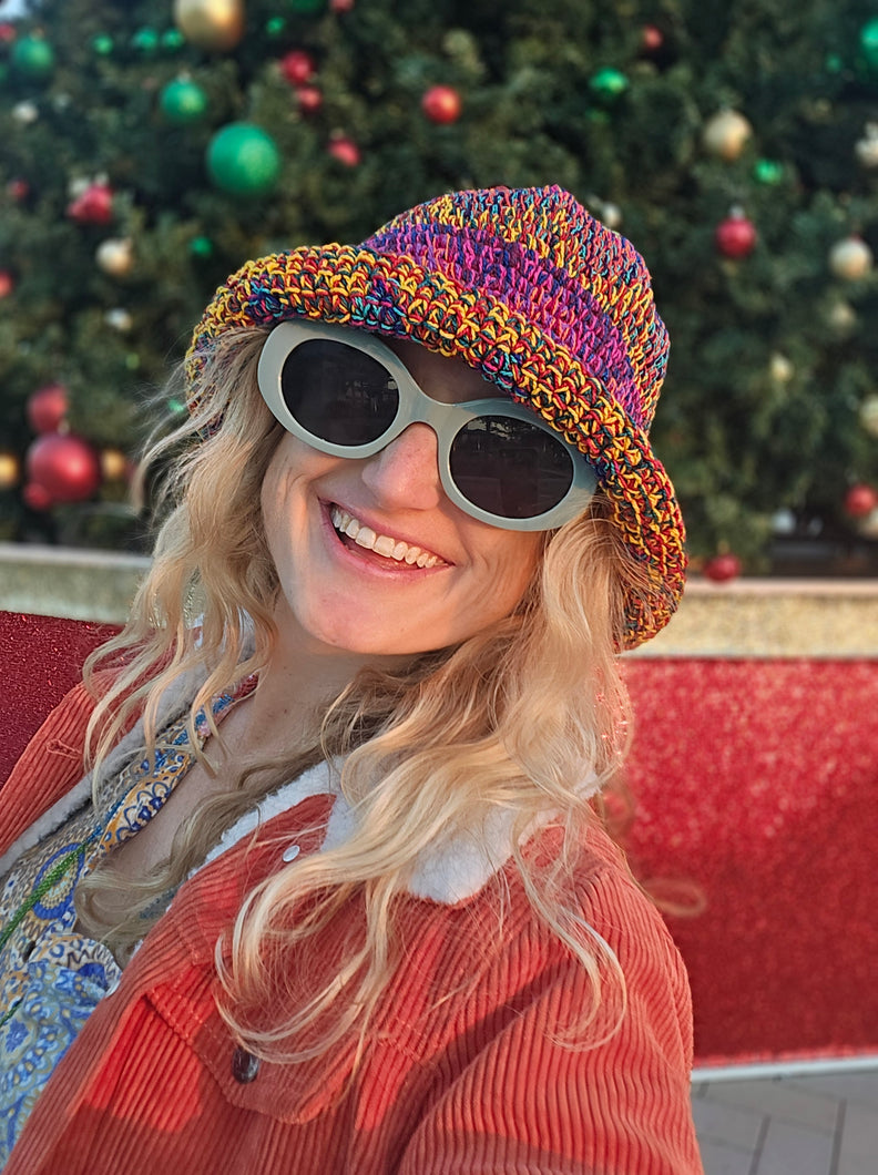 Multi Purple Rainbow Crochet Bucket Hat