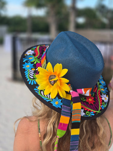 Navy Blue Guatemalan Embroderied Sun Hat