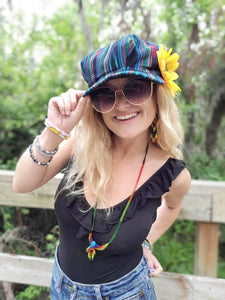 Black Blue Turquoise N Red Rasta Newsboy Hat