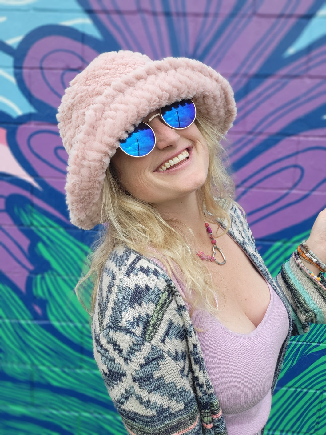 Textured Baby Pink Fuzzy Bucket Hat