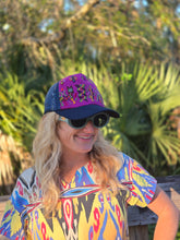 Load image into Gallery viewer, Guatemalan Purple Geometric Embroidered Geometric Trucker Hat